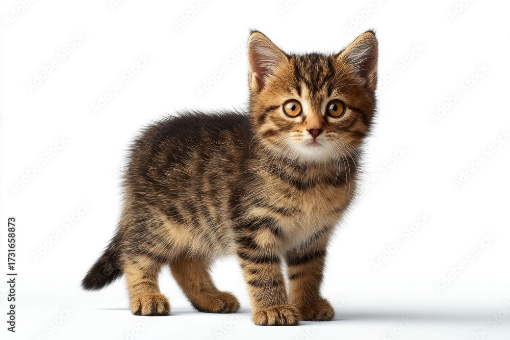 Fototapeta premium Curious Tabby Kitten Standing Proudly with Front Paw Raised