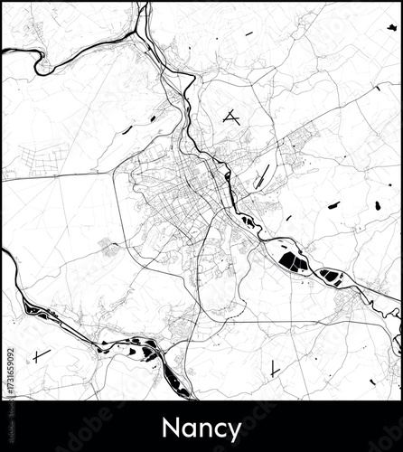 Nancy city map, France - Topographic vector map poster