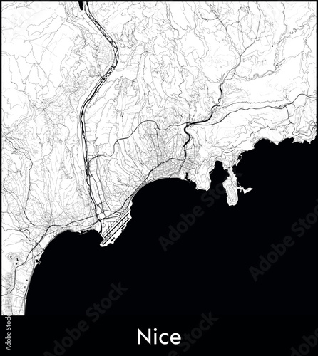 Nice city map, France - Topographic vector map poster