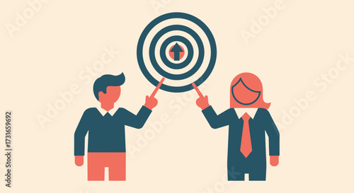 Illustrated business team aiming for success and targeting common goals together