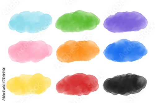 カラフルな水彩風の筆跡フレームセット素材 | Colorful Watercolor Brush Frame Set Material