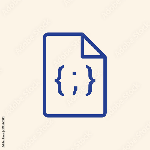 Modern software development icon for website or app UI design represents coding with curly braces and semicolons in blue on light background
