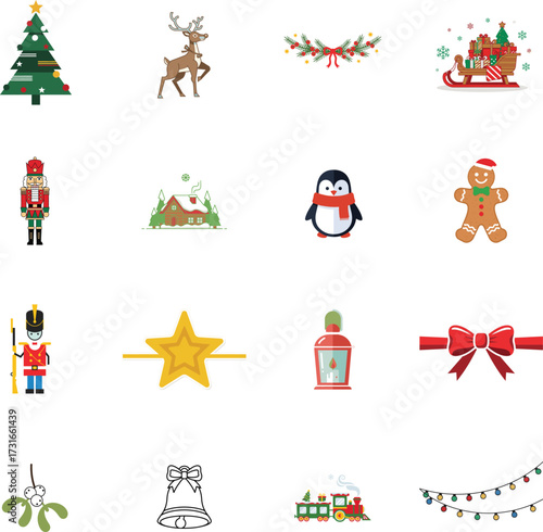 Collection of festive christmas icons and decorations for holiday design projects Christmas