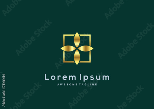 Luxury Leaf Box gold color logo template