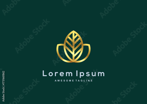 Luxury Leaf gold color logo template