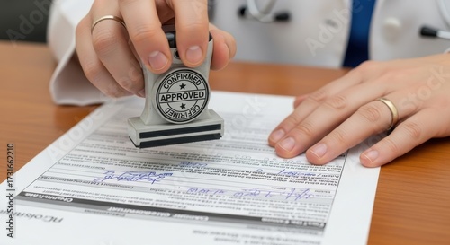 Professional Stamping 'Approved' on Medical or Official Document