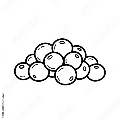 Black and white sketch of cranberries piled together