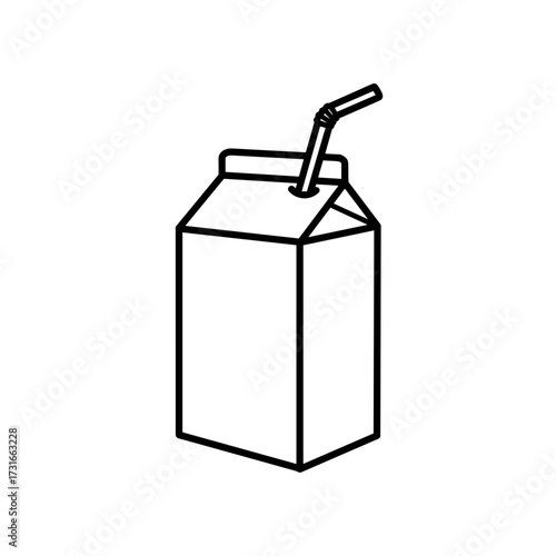 Juice box with straw in black and white sketch style