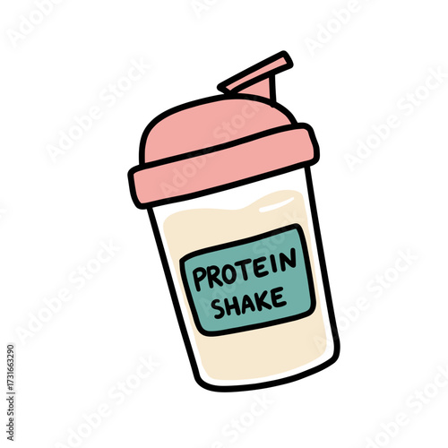 Protein shake in bottle with sporty vibe in cute cartoon illustration