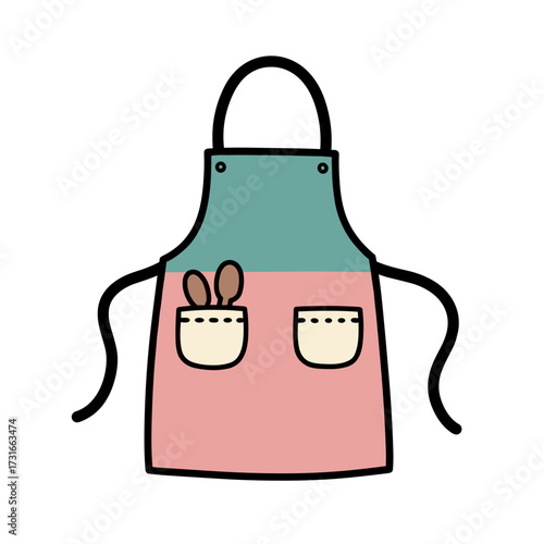 Cartoon kitchen apron with front pockets in playful pastel illustration