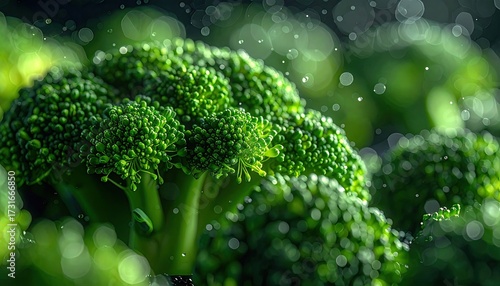 Fresh Green Broccoli Florets Close Up with Selective Focus Macro Shot Showing Detailed Texture and Vibrant Colors Healthy Eating Ingredient