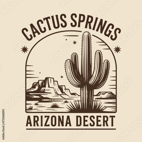 Arizona Desert Graphics with Cactus Springs Illustration,  Hand Drawn Natural Desert Sketch for T-Shirt, Sweatshirt, Fashion Apparel, Retro Clothing Print, Western Artwork, Outdoor Nature Vintage Grap