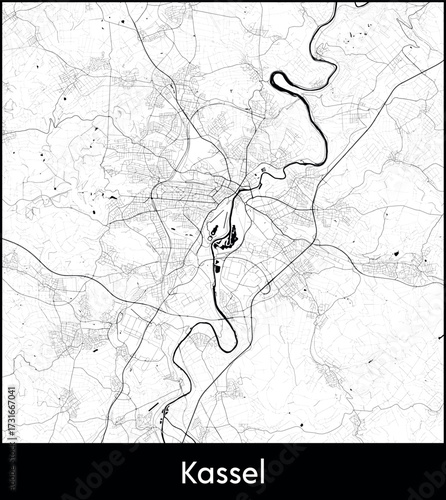 Kassel city map, Germany - Topographic vector map poster