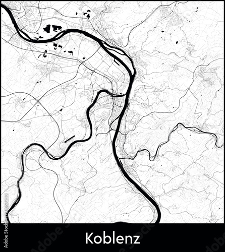 Koblenz city map, Germany - Topographic vector map poster