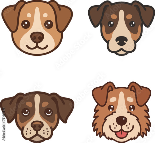 Adorable cartoon dog faces featuring different breeds and expressive eyes