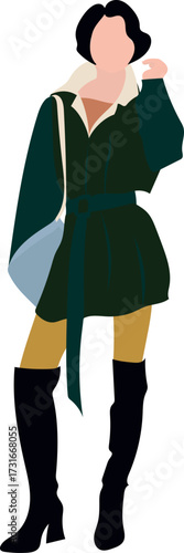 Illustration of a young woman in autumn clothes. Style woman.