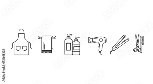 Collection of hair salon and barber shop tools and accessories silhouette