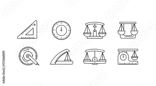 Collection of vintage measuring and weighing instruments silhouette