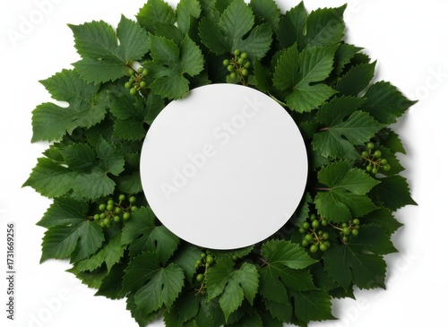 Wallpaper Mural Green Vine Leaves Frame with White Circle Center on Clean White Background Torontodigital.ca