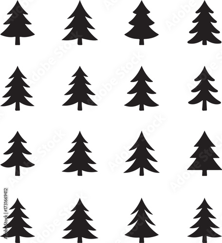 Evergreen silhouette grid: A harmonious collection of monochrome fir tree silhouettes, arranged in a neat grid, creating a sense of order and pattern