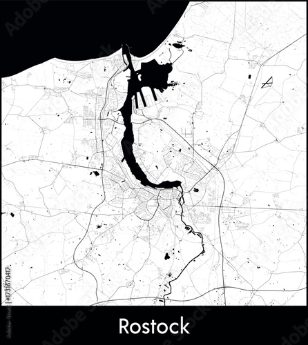 Rostock city map, Germany - Topographic vector map poster