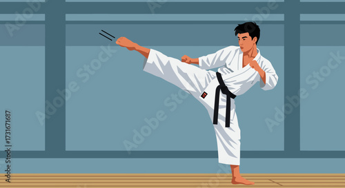 karate boy in kimono training