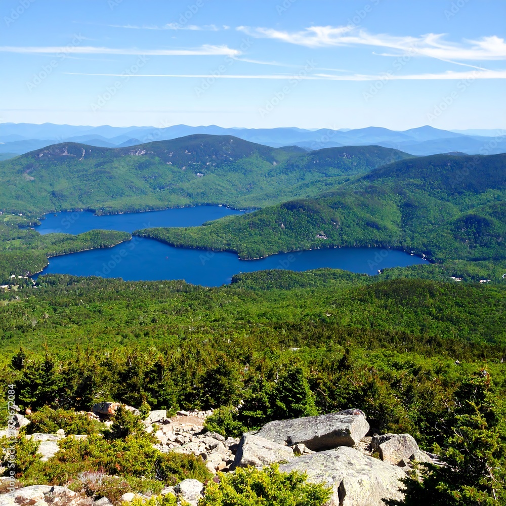 Fototapeta premium Panoramic mountain vista with lakes