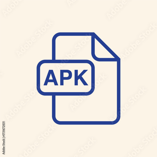 Download the latest APK file, application package file icon, install now, blue outline on neutral background for mobile phone apps, download icon