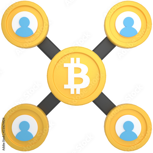 Gold Cryptocurrency Coins Connected by Gray Lines on Transparent Background Finance and Technology Concept