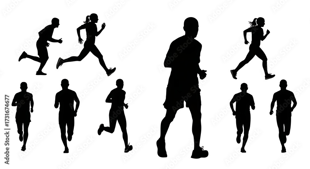 Fototapeta premium Running silhouettes dynamic fitness activity isolated on white