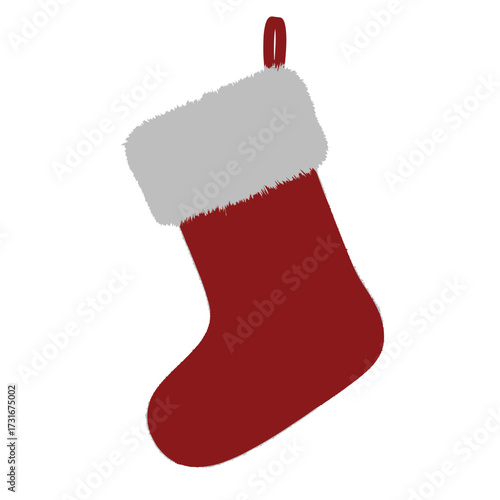 Red Christmas Stocking with White Trim | Simple Christmas Stocking Vector Illustration | Classic Holiday Stocking Clipart