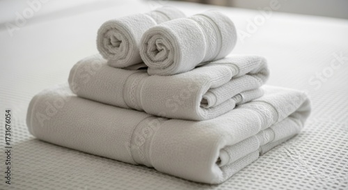 Luxurious hotel towels neatly folded and stacked for ultimate comfort and cleanliness
