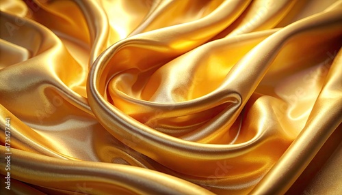Golden Silk Fabric with Luxurious Waves and Folds in a Soft Lighting Arrangement Texture Rich Material