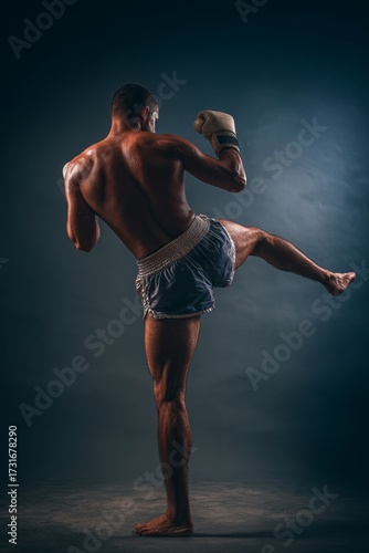 Muscular man in Thai boxing stance (2)