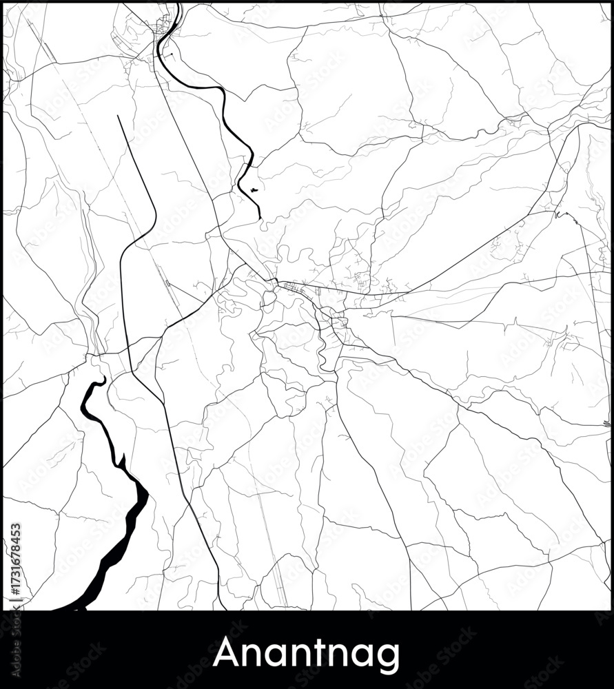 Fototapeta premium Anantnag city map, India - Topographic vector map poster