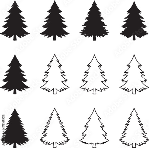 Evergreen Tree Silhouette Set: A collection of elegantly rendered evergreen tree silhouettes, each poised to bring a touch of nature to a spectrum of designs and projects.