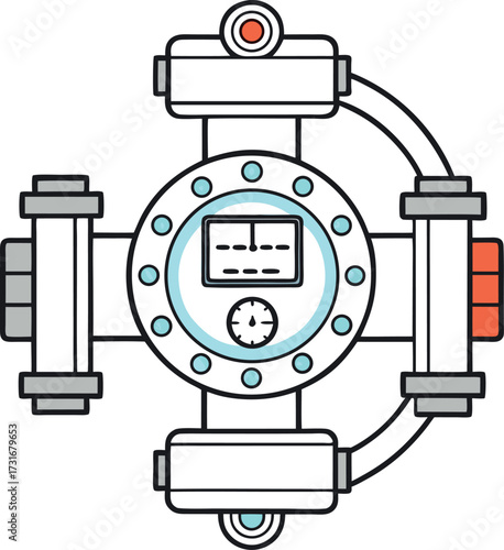 Vector outline of a flow meter with flanged connections.