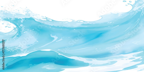 Elegant Blue Ocean Wave Curling with White Foam and Rolling Surf Motion in Vibrant Water Illustration for Scenic Seascape Backgrounds and Tropical Creative Summer Projects