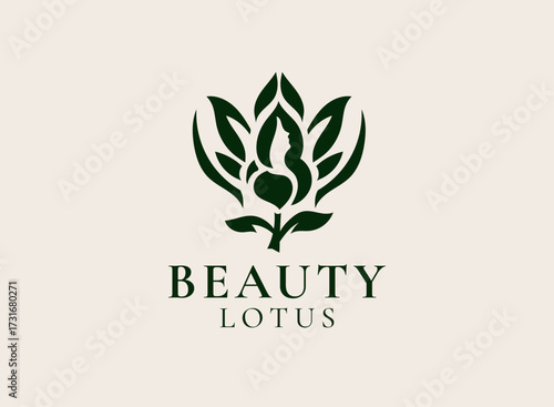 Elegant lotus flower logo with feminine silhouette. Beauty, spa, skincare, wellness, yoga, and luxury boutique emblem design. Minimalist floral organic nature branding identity.
