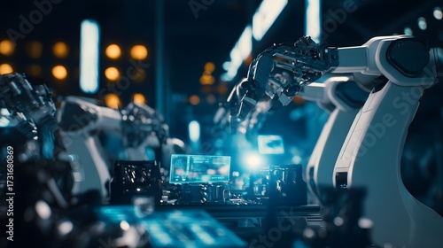 Futuristic assembly line with AI-powered robots