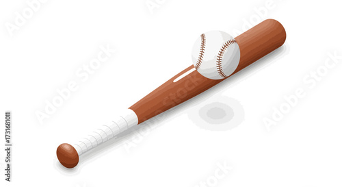 Baseball equipment featuring a wooden bat and ball against white background