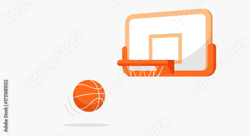 Basketball action scene with ball approaching hoop, flat design style