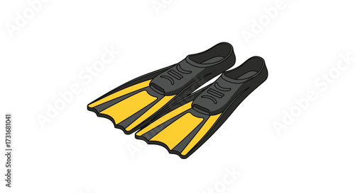 Black and Yellow Swim Fins Illustration for Aquatic Activities and Travel