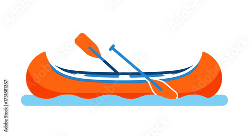 Colorful Cartoon Illustration of a Canoe with Oars on a Water Surface