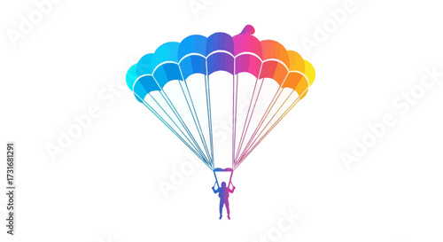 Colorful parachute silhouette against a pristine white background
