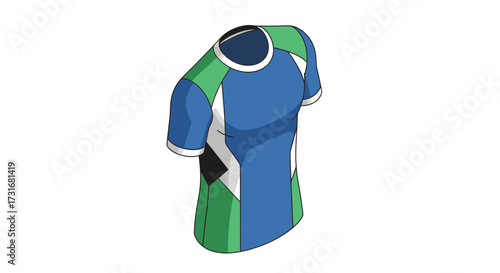 Dynamic short sleeved jersey illustration in blue and green colors