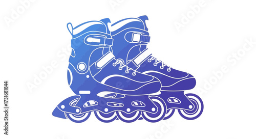 Gradient Blue Roller Skates Illustration on White Background isolated