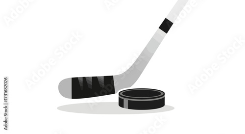 Ice Hockey Stick and Puck Close-Up Vector Illustration Design