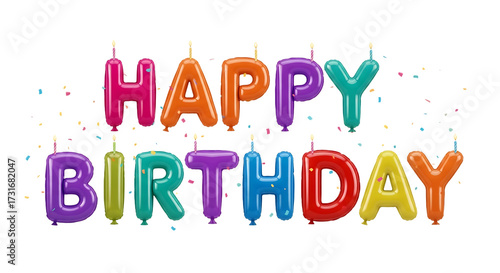Colorful balloon letters spelling happy birthday isolated on transparent background