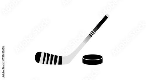 Ice Hockey Stick and Puck on White Background Vector Illustration